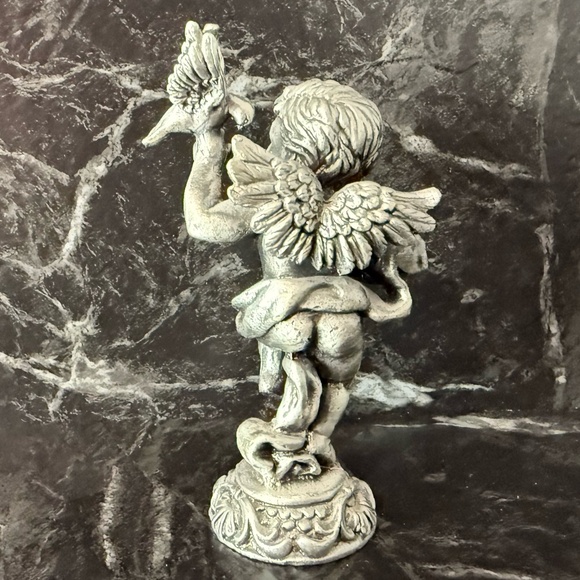SUN Small Pewter Cherub Angel with Dove Figurine - Picture 6 of 13